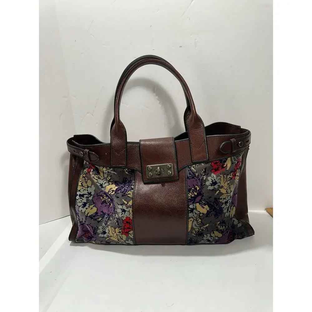 FOSSIL Vintage Reissue Weekender‎ Tapestry Print Brown Leather Shoulder Handbag